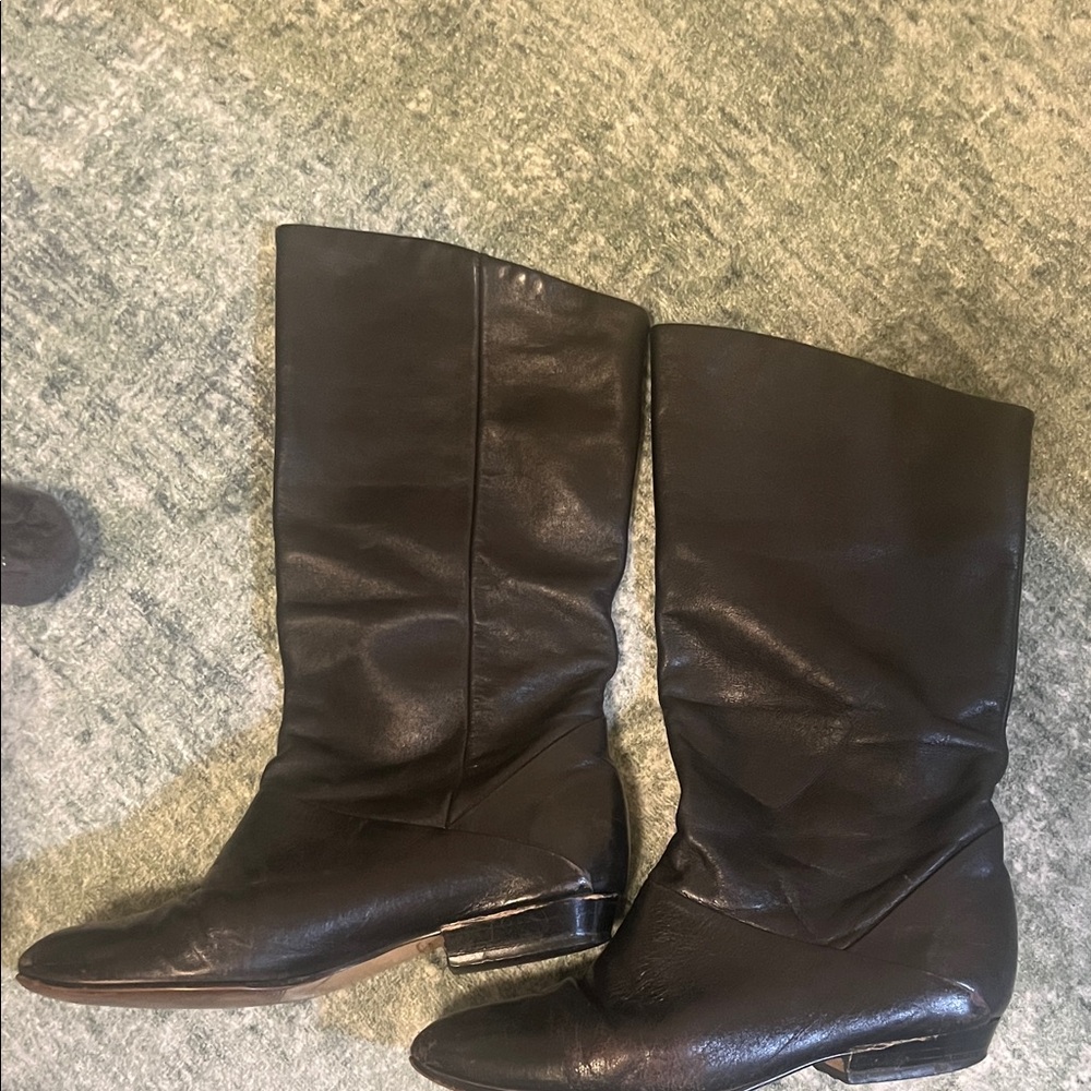 Black Leather calf -High Boots